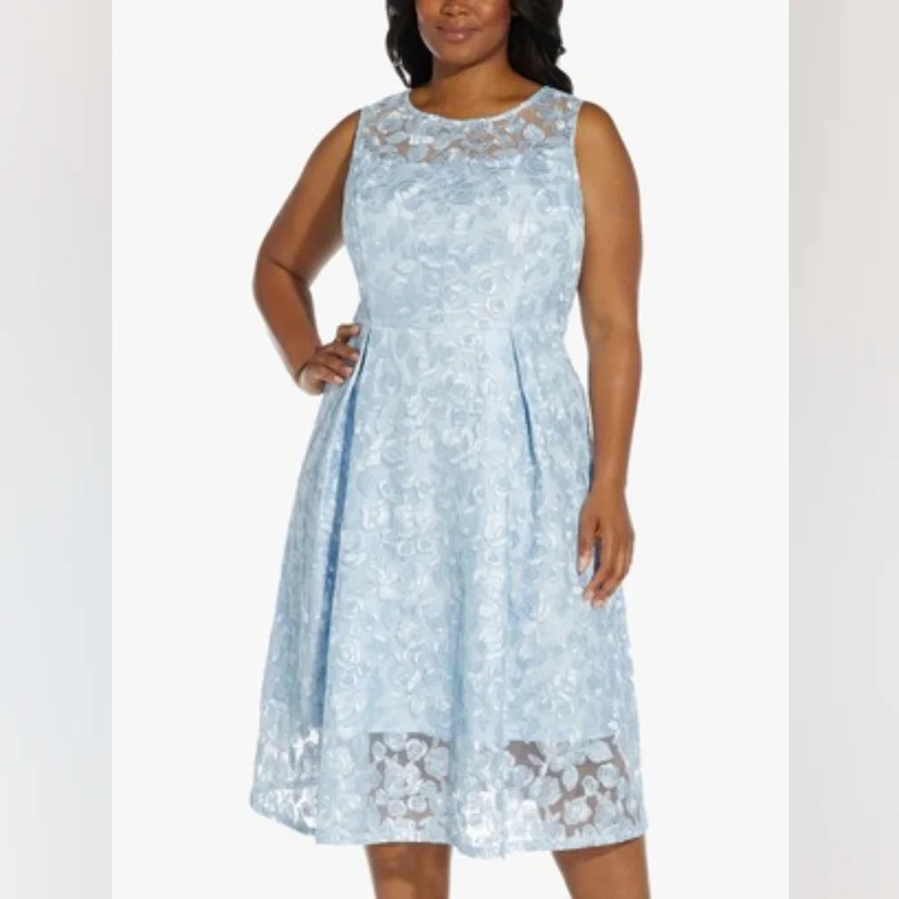Adrianna Papell Floral Lace Flared Dress